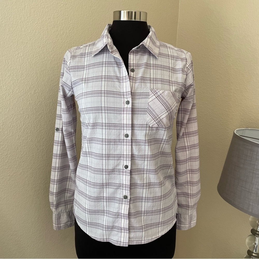 PrAna Plaid Purple Long Sleeve Button down Shirt Size XS